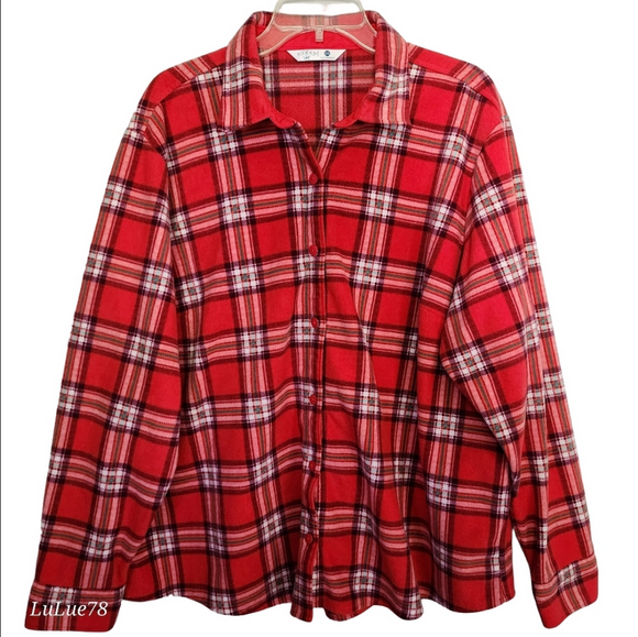 Riders By Lee Red Plaid Button Up Flannel Women's Shirt XXL - Picture 1 of 11
